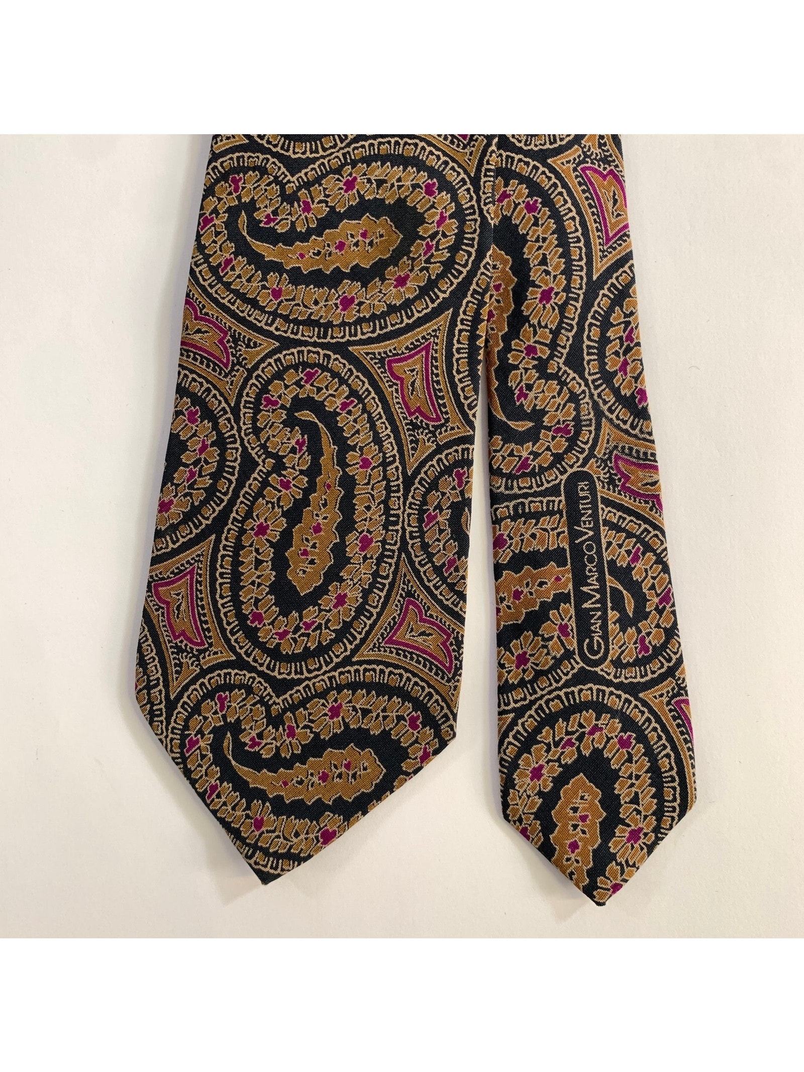 Gian Marco Venturi Navy Brown Purple Paisley Wool Silk Tie